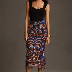 Farm Rio Nature Beauty Blue Scarf Knit Midi Skirt